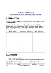 English Worksheet: Webquest Harry Potter