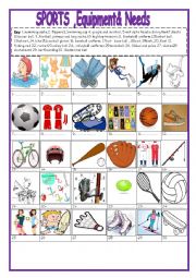 English Worksheet: sports  equipments pictionary