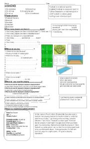 English Worksheet: Team sports,places and needs