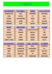 English Worksheet: TABOO