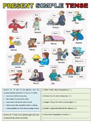 Present Simple Tense (4-page worksheet) + Answer Key