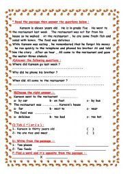 English Worksheet: comprehension passage  