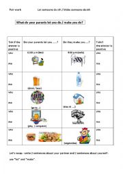 English Worksheet: pairwork activity: let/make someone do something