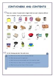 English Worksheet: containers and contents