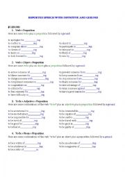 English Worksheet: Reported speech with gerund and infinitive