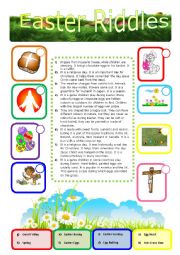 English Worksheet: Easter Riddles - Matching Worksheet