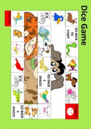 English Worksheet: EASY ANIMAL DICE GAME 