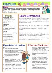 English Worksheet: OPINION ESSAY - bullying, expulsion and effects of bullying on victims