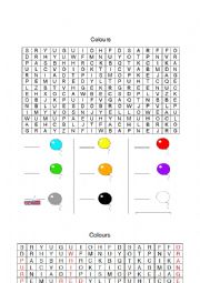 English Worksheet: Colours word search (with key)