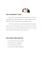 English Worksheet: RECYCLING BEGGIN AT HOME