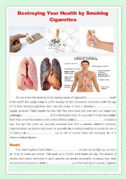 English Worksheet: Destroying Your Health by Smoking Cigarettes