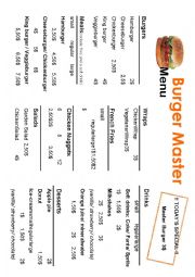 English Worksheet: Menu 