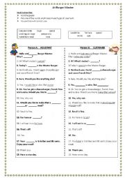 English Worksheet: Tandem sheet - At the fast food restaurant