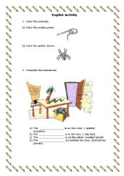English Review Activity-colors, months,  prepositions of place, numbers