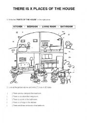 English Worksheet: there is X parts of the house