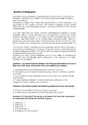 English Worksheet: Reading comprehension-Benefits of bilingualism