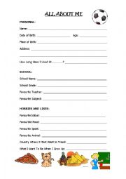 English Worksheet: All About Me - Learning To Fill Out Forms