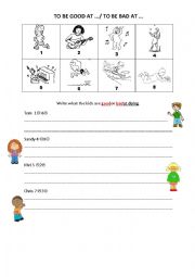 English Worksheet: Good at/ Bad at