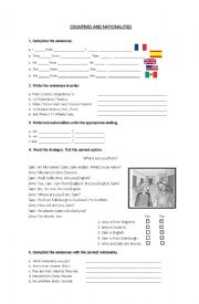 English Worksheet: Countries Nationalities and Verb to be