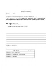 English Worksheet: Poetry writing with personification