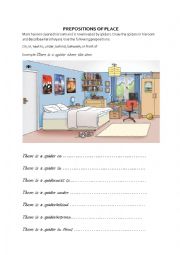 English Worksheet: Spiders in the room - practice prepositions of place