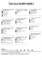 English Worksheet: Test your health habits