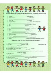 English Worksheet: Simple Present and Present Progressive