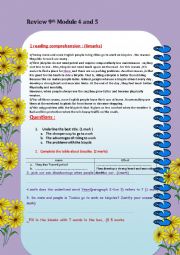 English Worksheet: Review  for 9th pupils  : Module 4 and 5