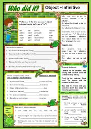 English Worksheet: Verb+Object+Infinitive (Who is doing the action?)