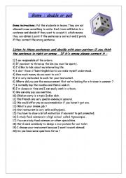 English Worksheet: Game: double or quit