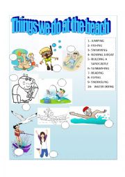 English Worksheet: Verbs- At the beach (present continuous)