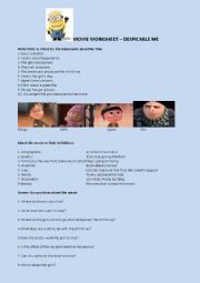 English Worksheet: Movie worksheet despicable me