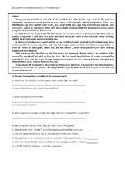 English Worksheet: Reading comprehension, past simple, vocabulary, writing