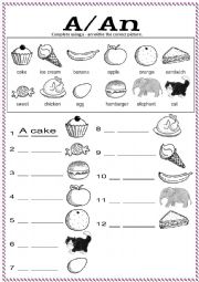 English Worksheet: The article a -  an