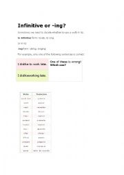 English Worksheet: INFINITIVE VS ING