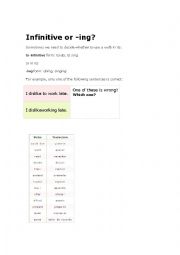 English Worksheet: INFINITIVE VS ING