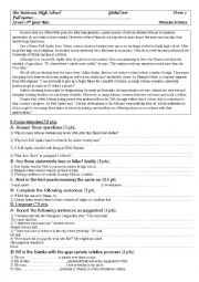 English Worksheet: Global Test