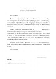 English Worksheet: Letter of Recommandation