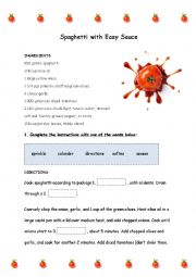 English Worksheet: Spaghetti with Easy Sauce (Recipe+Tasks+Key)