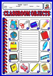 English Worksheet: Classroom Objects