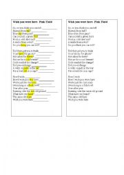 English Worksheet: Song- I wish you were here 