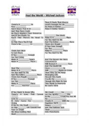 English Worksheet: Heal the world - gap fill and answer