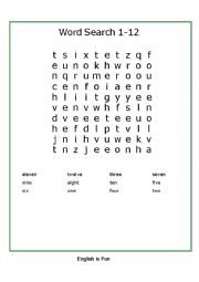 Numbers 1-12 wordsearch