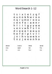 English Worksheet: Numbers 1-12 wordsearch