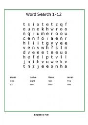 English Worksheet: Numbers 1-12 wordsearch