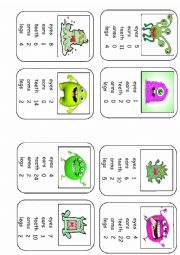 English Worksheet: Monster Body Parts Top Trumps Game Set 3 (8 cards)