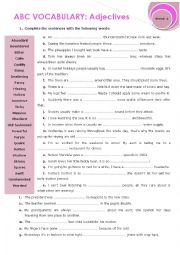 English Worksheet: Vocabulary Adjectives week 4