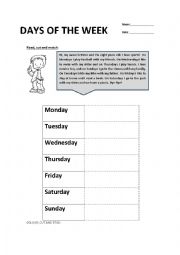 English Worksheet: DAYS OF THE WEEK