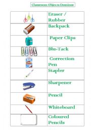 English Worksheet: Classroom Objects Dominos (37  cards)