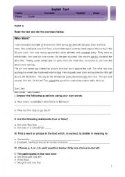 English Worksheet: English Text and Reading